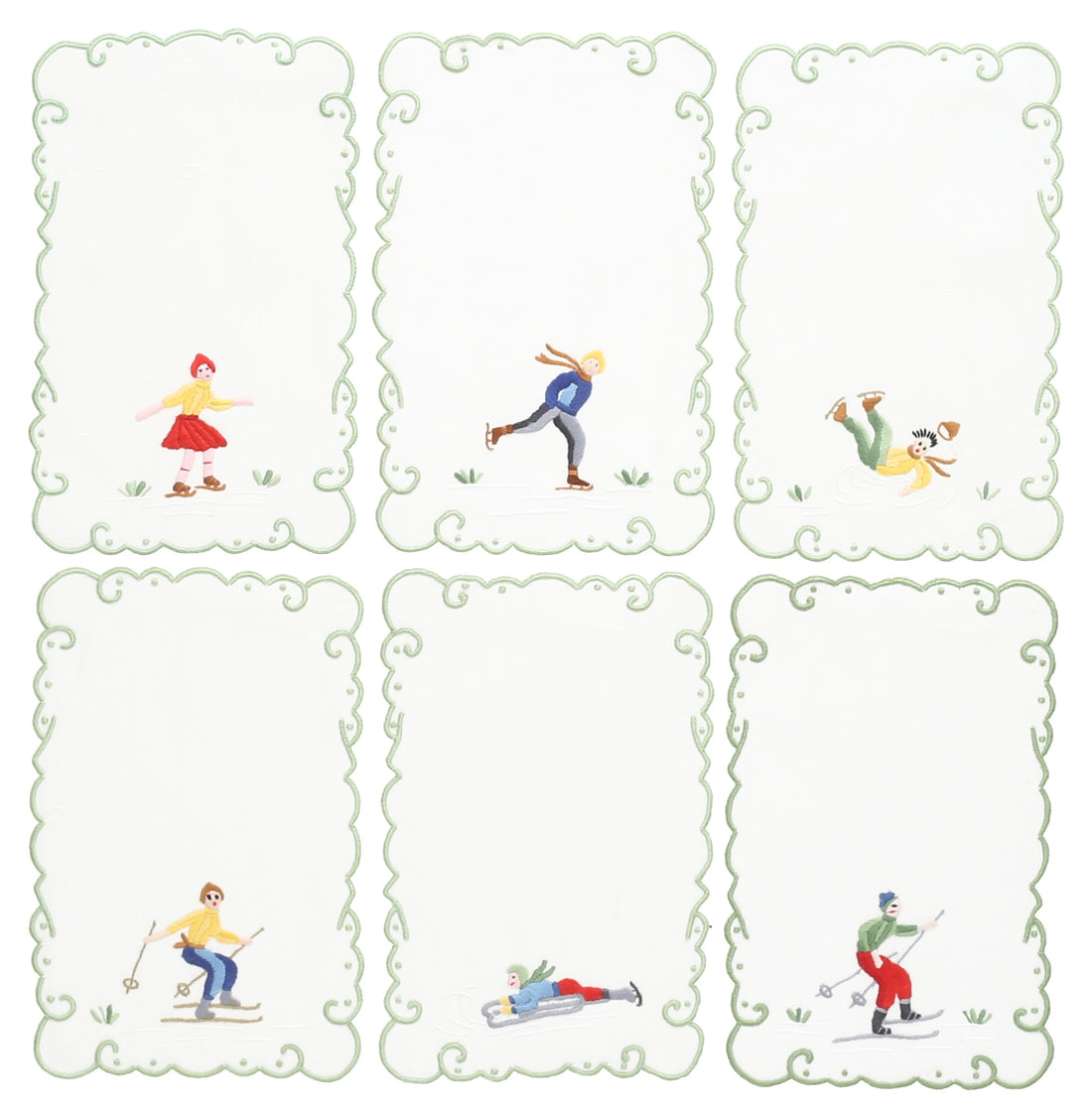 Set of 6 Hand-Embroidered Cocktail Napkins - Winter