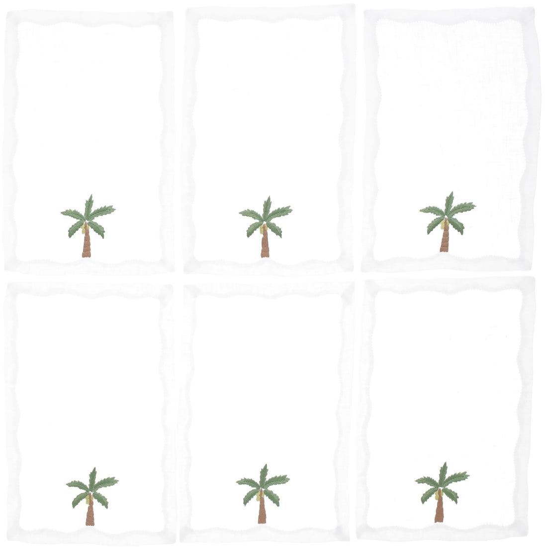 Set of 6 Hand-Embroidered Cocktail Napkins - Palm Trees