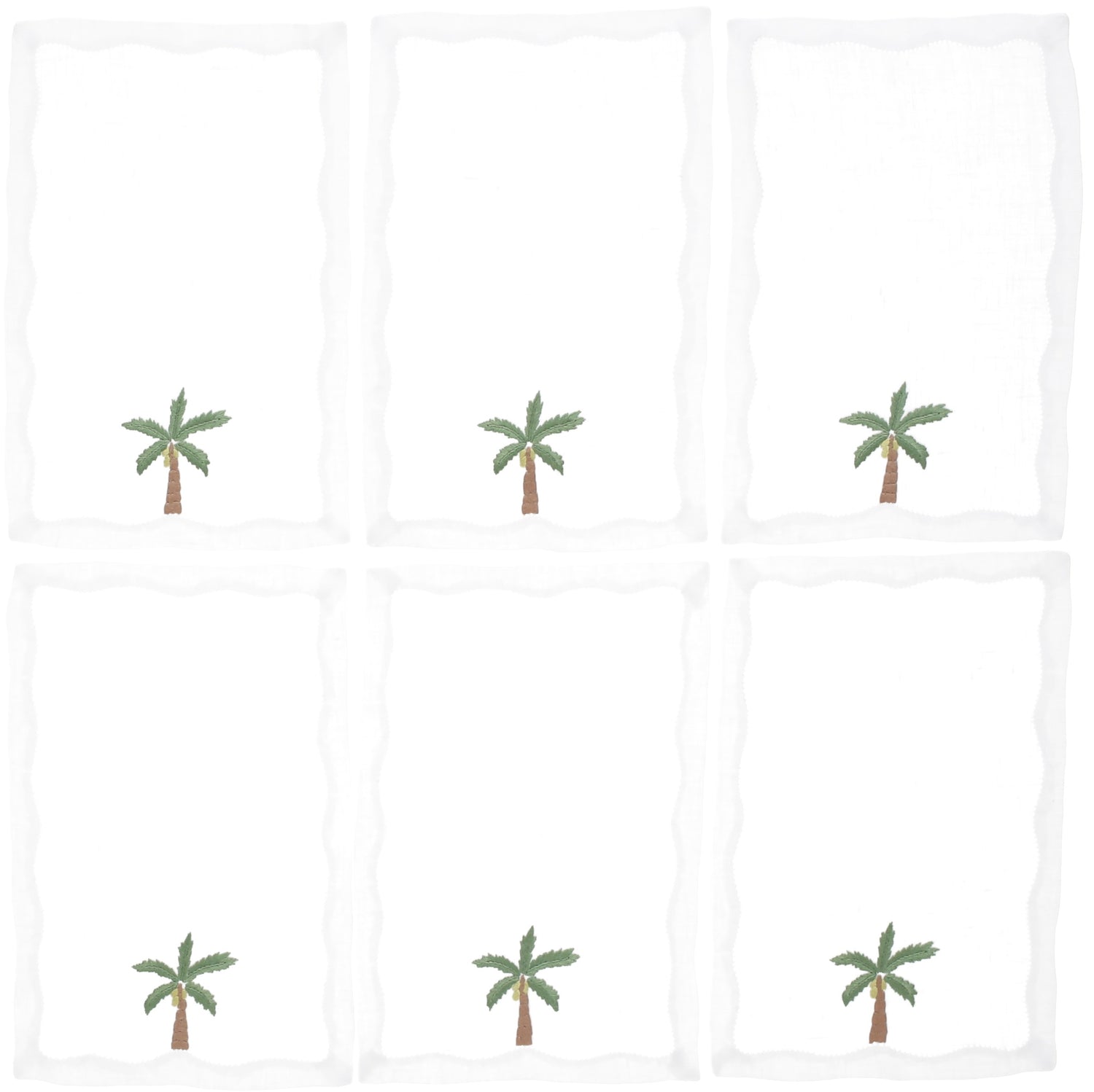 Set of 6 Hand-Embroidered Cocktail Napkins - Palm Trees