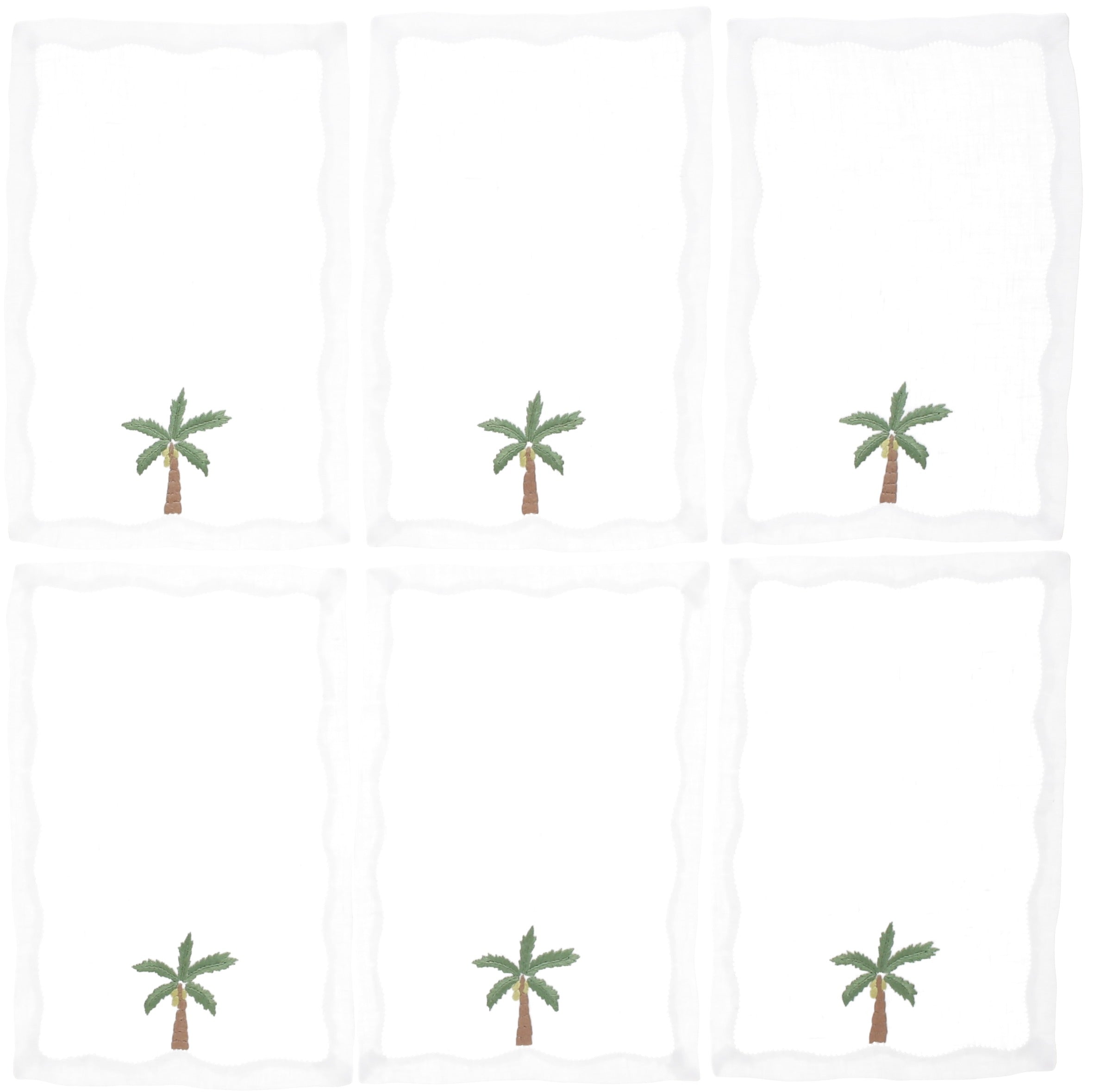 Set of 6 Hand-Embroidered Cocktail Napkins - Palm Trees